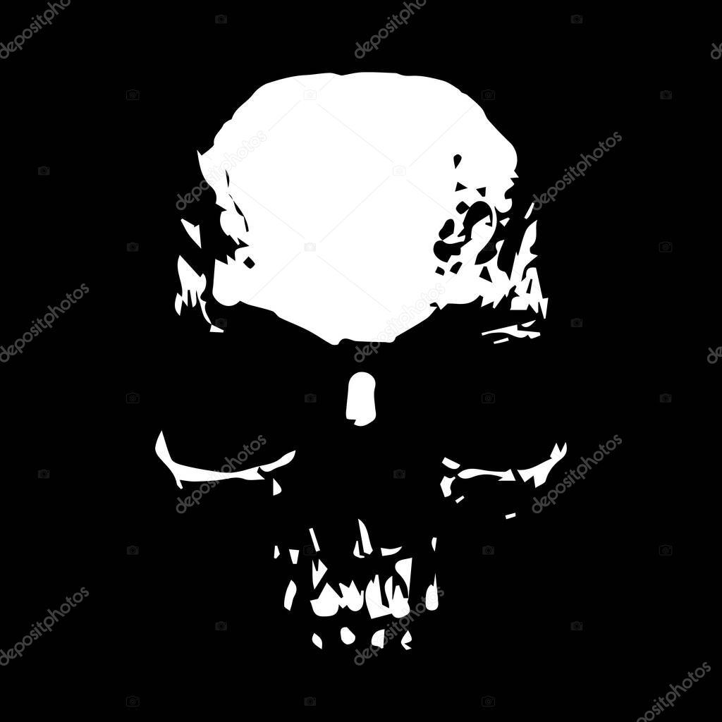 On a black background white human skull in vector.