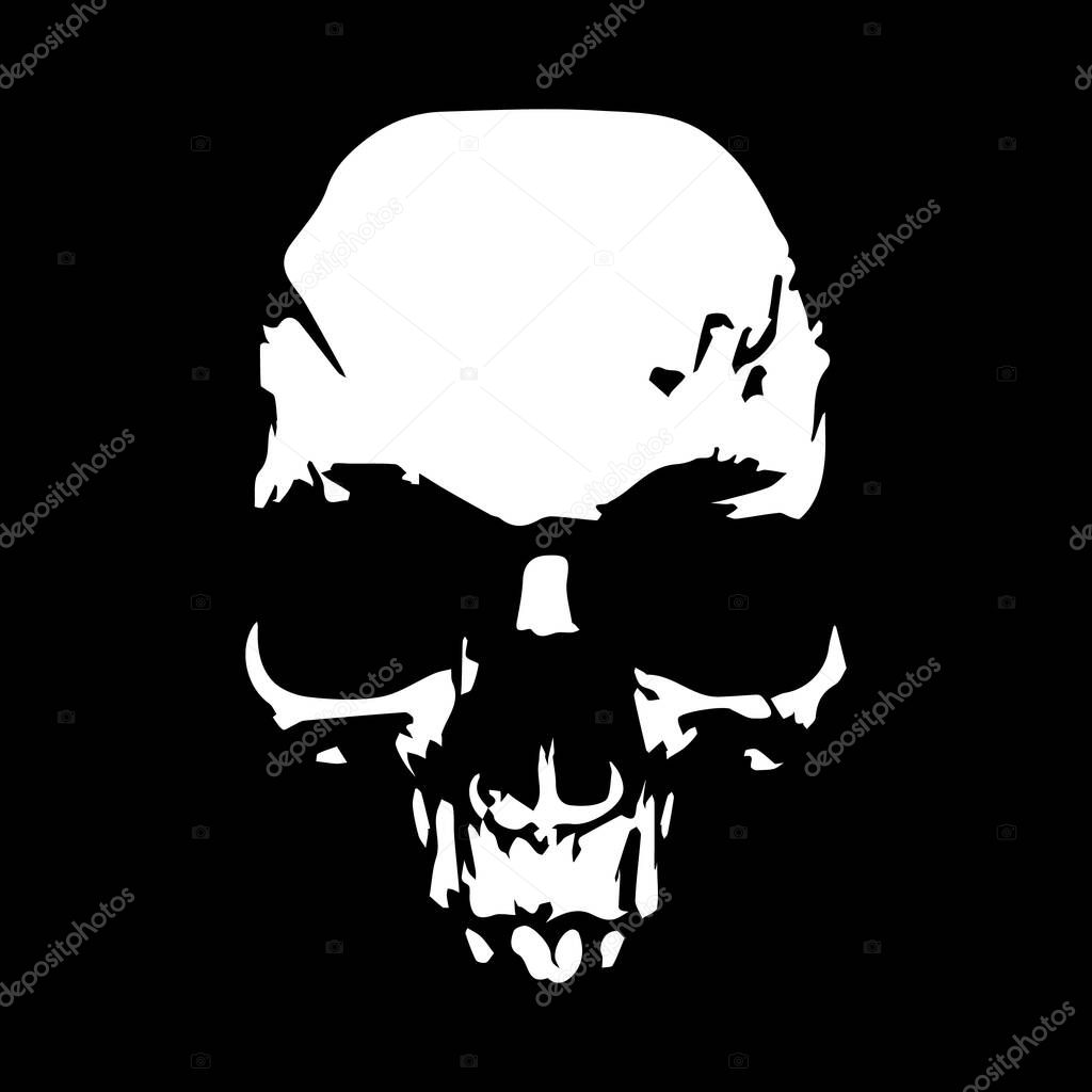 On a black background white human skull in vector.