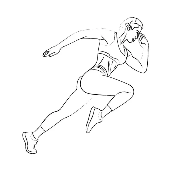 Illusztráció Egy Futó Sportnő Krétával Fekete Színben Fehér Alapon Vektorban — Stock Vector