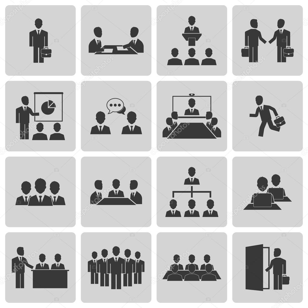 Business meeting and conference icons set. Vector illustration