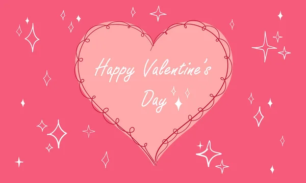 Векторная Открытка Надписью Happy Valentine Day Внутри Розового Сердца Блестками — стоковый вектор