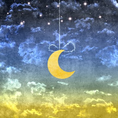 karikatür tarzı sabaha gökyüzü moon, bulutların ve yıldızların