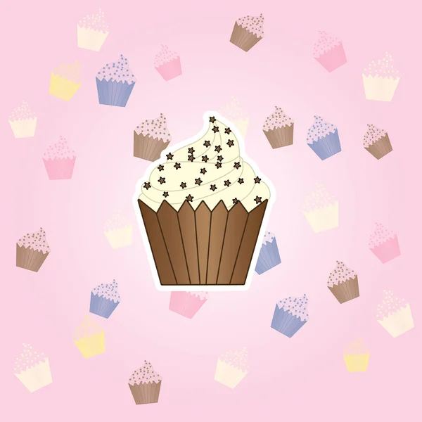 Cartoon Vanille Cupcake auf rosa Hintergrund mit verschiedenen Cupcakes — Stockfoto