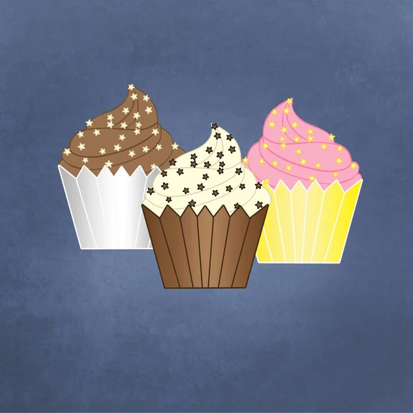 Cartoon Cupcakes auf Vintage-Hintergrund — Stockfoto