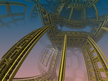 3D illüstrasyon soyut geometrik kompozisyon dijital sanat eserleri.