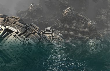 3D illüstrasyon soyut geometrik kompozisyon dijital sanat eserleri.