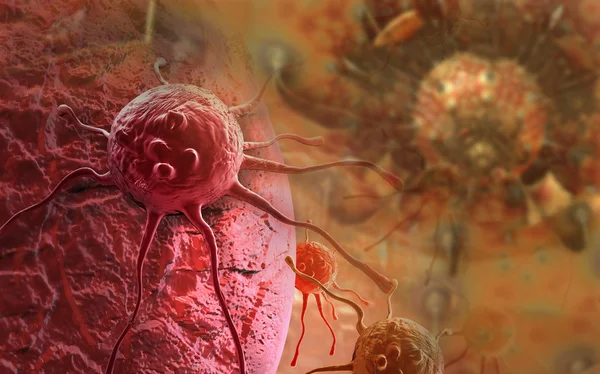 3D рендерингу ракових клітин в організмі людини — стокове фото
