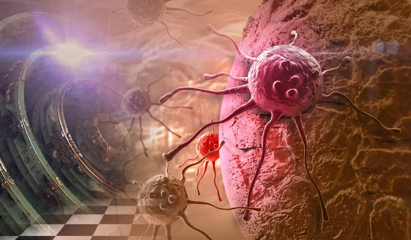 3d renderização de células cancerosas no corpo humano Fotografia De Stock