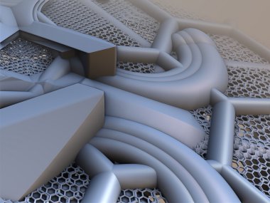 3D illüstrasyon soyut geometrik kompozisyon dijital sanat eserleri.