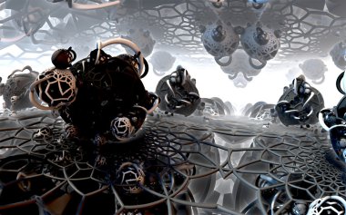 3D illüstrasyon soyut geometrik kompozisyon dijital sanat eserleri.