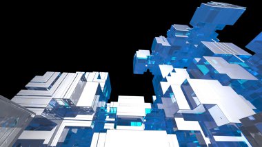 3D illüstrasyon soyut geometrik kompozisyon dijital sanat eserleri.