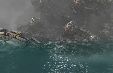 3D illüstrasyon soyut geometrik kompozisyon dijital sanat eserleri.