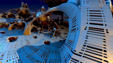 3D illüstrasyon soyut geometrik kompozisyon dijital sanat eserleri.