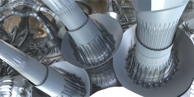 3D illüstrasyon soyut geometrik kompozisyon dijital sanat eserleri.