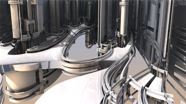 3D illüstrasyon soyut geometrik kompozisyon dijital sanat eserleri.