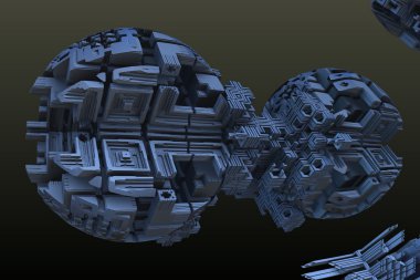 3D illüstrasyon soyut geometrik kompozisyon dijital sanat eserleri.