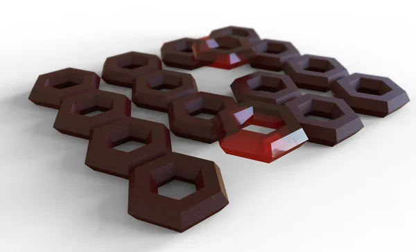 3D činí z vyrobený z leder červené šestihranný prvek — Stock fotografie
