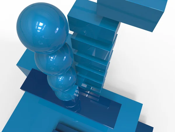 Vykreslení 3D - model modré kostky a koule — Stock fotografie