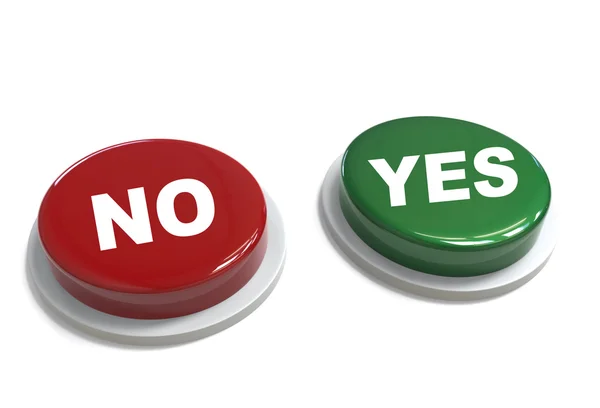 3d rendering of a red and green button withyes and no word  writ — Stock Photo, Image