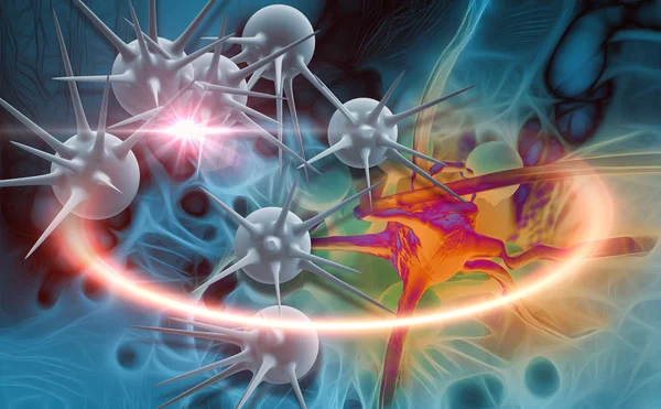 İnsan vücudundaki kanser hücrelerinin dijital 3D çizimi — Stok fotoğraf