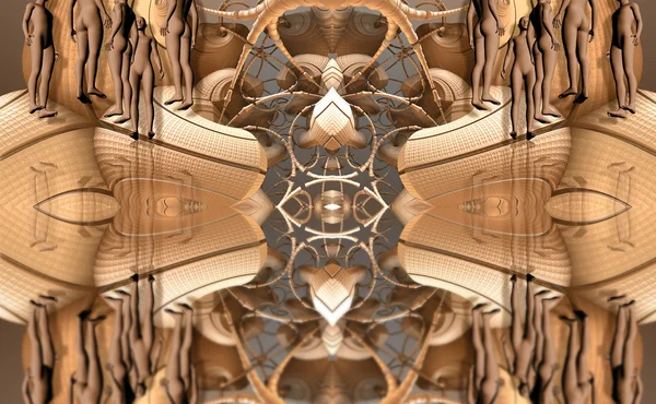 Vier fraktale machen abstrakte geometrische Komposition-3D-Darstellung — Stockfoto