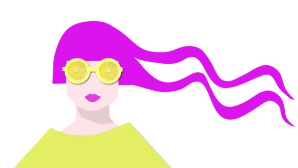 Sanat Hareketi Tarzında Animasyon Gülümserken Saçlarını Dalgalandıran Genç Bir Kadın — Stok video