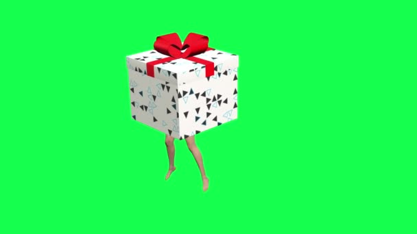 Animation Funny Gift Box Legs Dancing Isolated Green Screen — Stock Video