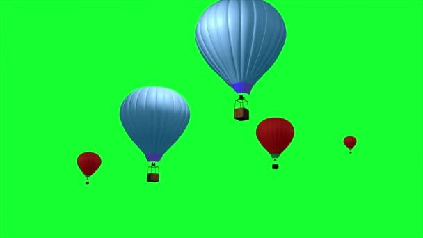 3D热气球在绿色屏幕上飞行的动画 — 图库视频影像