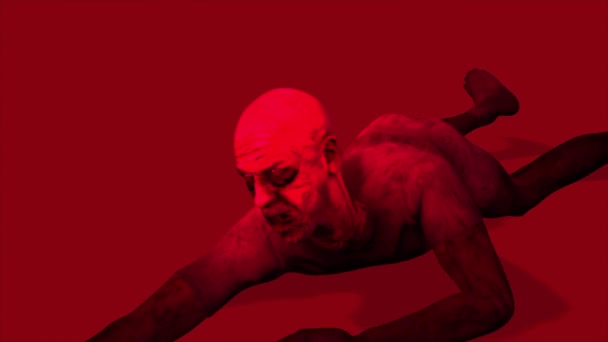 4K名男性僵尸在红夜爬行 手电筒照亮地面 — 图库视频影像