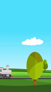 dikey video 4k karikatür 2D animasyon - Kırsal arkaplan karşı tren animasyonu