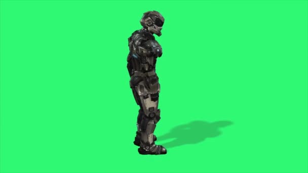 Gelişmiş Biyonik Robot Dönüşü Yeşil Ekran Arkaplanı Teknoloji Lgili Animasyon — Stok video