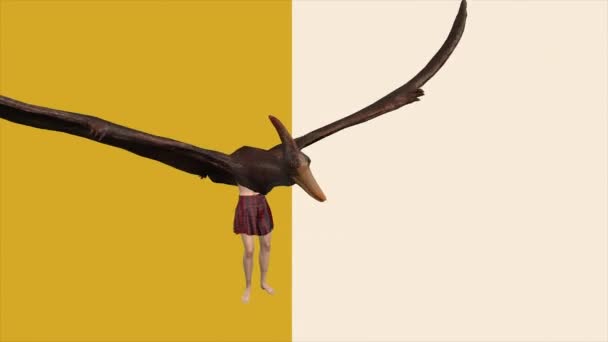 Animace Kombinace Postav Dívka Pterodactylus Tanec Barevném Pozadí — Stock video