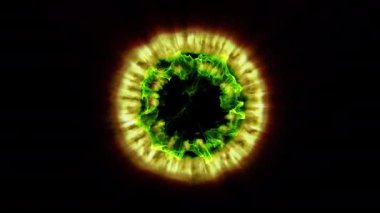  4K animasyonu- Merkezden gelen şok dalgası patlaması alev gibi görünüyor.