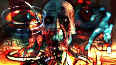 İki Korkunç Zombi Sahnesi - 3 boyutlu illüstrasyon