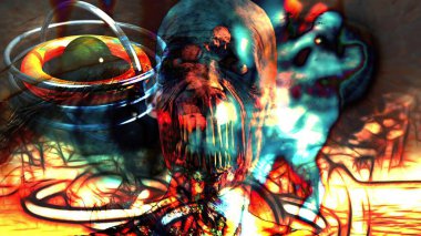 İki Korkunç Zombi Sahnesi - 3 boyutlu illüstrasyon