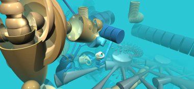 3D illüstrasyon - gerçeküstü spiral çizgilerle soyut sanatın canlandırılması 