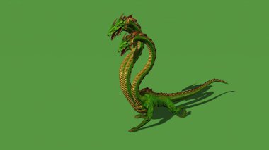 3D illüstrasyon - Hydra mistik su yılanı kükrüyor - yeşil ekranda izole edilmiş