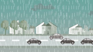 3D illüstrasyon - Yağmurlu günlerde şehir