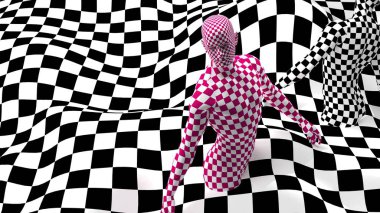  Siyah uçlu kırmızı kareli kişilerle işaretlenmiş bileşim