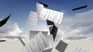 animasyon - Beyaz arka plana düşen beyaz kağıt çarşaflar