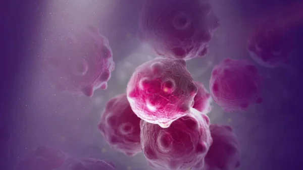 Imagem Próxima Células Cancerosas Roxas Com Poeira Feixe Grande Imagem De Stock