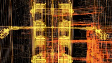 3D görüntüleme - endüstriyel binaların kablo çerçeve modeli