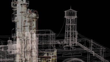 3D görüntüleme - endüstriyel binaların kablo çerçeve modeli