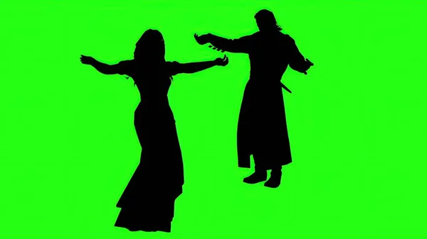 3d rendering - silhouettes of people hugging   on green screen