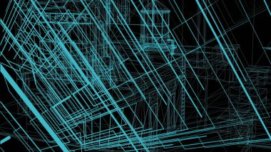 3D görüntüleme - endüstriyel yapının kablo çerçeve modeli