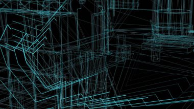 3D görüntüleme - endüstriyel yapının kablo çerçeve modeli