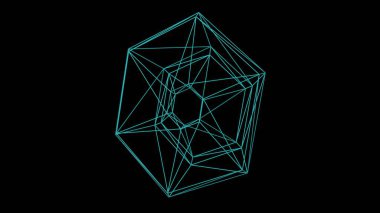 Karmaşık soyut tel çerçeve şekli siyah spac içinde yüzer