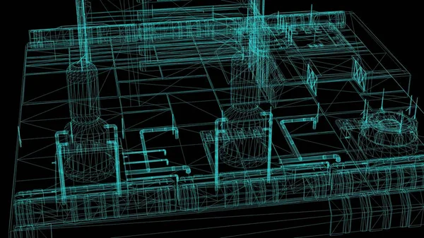 3Dレンダリング 産業用建物のワイヤフレームモデル — ストック写真