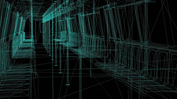 3d rendering - wire frame model of industrial building