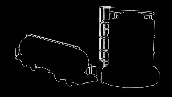 Umriss Des Öltanks Auf Schwarzem Bildschirm Mit Weißem Hintergrund — Stockfoto